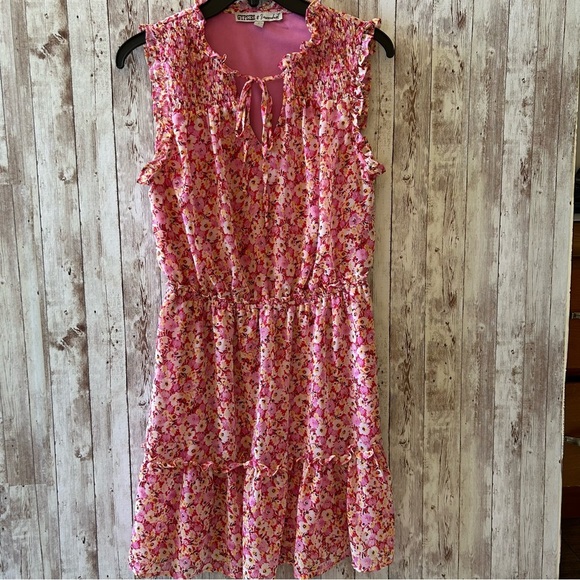 Gypsies & Moondust Boho Floral Ruffled Tie Neck Dress Size Large - Picture 1 of 11